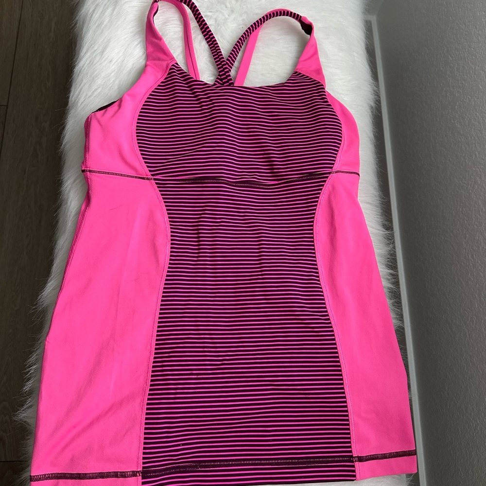lululemon athletica Pink and Black Striped Tank Top